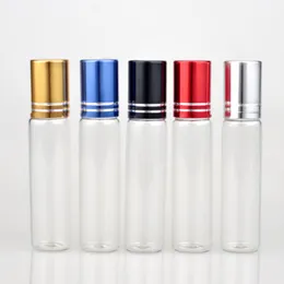 10ml Transparent Clear Roll On Glas Förpackningsflaska Tomma Metall Roller Ball Essentiella Oljor Parfymflaskor LX3950