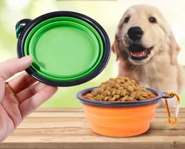 Matkvalitet Silikon Folding Dog Bowl Expanderbar Cup Dish Pet Feeder Portable Travel Bowl med karabiner