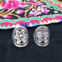 Guizhou Yunnan ethnic style retro handmade original Miao silver jewelry ring butterfly flower silk ring free shipping