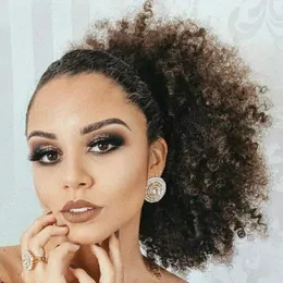 Ludzkie włosy Ponytail Hairpiecces Clip Na Krótkim Afro Kinky Kręcone Dziewiczy Human Hair 160G Sznurek Ponytail Hair Extension Dla Czarnych Kobiet