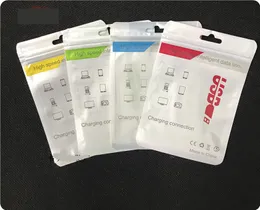 10.5 * 15cm Hörlurar Förpackningsväska Zip Lock Bag för mobiltelefon Tillbehör Väska Hörlurar USB-kabel Retail Packing Bag Handtag 4000PC / Lot