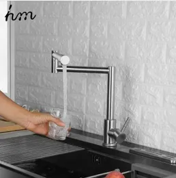 HM Folding Kitchen Faucet Stretchable Huśtawka Ramka Szczotkowana Pojedyncza Otwór Pojedynczy Uchwyt Deck Montowany Cold Hot Kitchen Sink Faucet