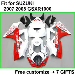 Kit de carenagem venda quente para Suzuki GSXR1000 07 08 carenagens vermelho branco GSXR1000 2007 2008 CD56