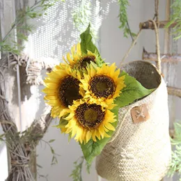 Silk Sunflower 35cm 7 Heads Artificial Bridal Blommor Bukett Panuk för bröllop / Party / Heminredningar MW22101