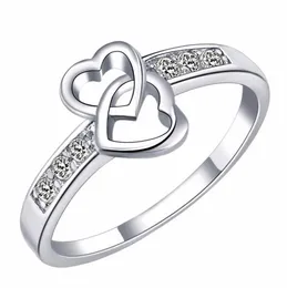 工場価格925スターリングシルバーチャームガールギフトオーストリアCZクリスタル美しいかわいいかわいいハートラブリングジュエリーの結婚指輪