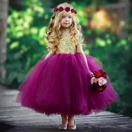 lovely princess flower girl dress for wedding kids jewel neck shiny gold sequined bodice purple tulle ball gown skirt flowergirl dresses