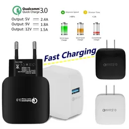 QC 3.0 Fast Charger USB Quick Charge 5V 2.4A 9V 1.8A Wall Travel Power Adapter Fast Charging US EU Plug for iPhone 7 8 X Samsung S8 S9 Plus