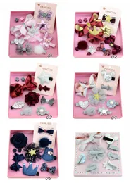 5pcs New Design Girls Kids Lovely Hairclip Heart Star Bow Crown Fur Ball Flower Print Ribbon Bow Hair Accessory LH685