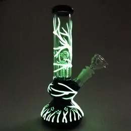 Wholesale Glow In The Dark Unique Glass Water Bongs UV Bong Hookah Dab Rigs Oil Rig Diffused Downstem 4 Arms Tree Perc Smoke Pipes Wax Smoking Hookahs