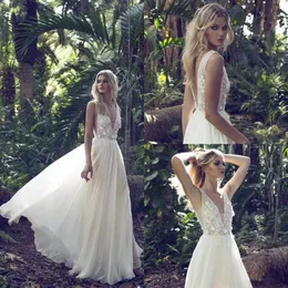 Matrimonio Limor Rosen D Applicazioni floreali Senza maniche Scollo a V Una linea Abiti da sposa Pizzo Abiti da spiaggia vintage con schienale basso Brial Intage intage resses