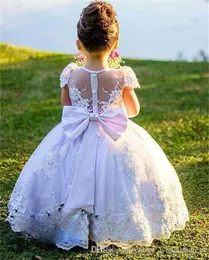 Flower Girls Dresses For Weddings Long Sleeves Lace Appliques Ball Gown Birthday Girl Communion Pageant Gown313j
