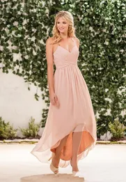 Blush Pink Chiffon High Low Bridesmaid Dresses Billiga grime -veck tillbaka dragkedja Long Beach Country Garden Maid of Honor Gowns HY259