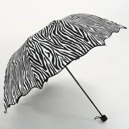 Zebra Design Guarda-chuva 3 Folding Sun Chuva Guarda-chuvas Para Mulher Feminino Revestimento Preto Ensolarado e Chuvoso Proteger O Guarda-chuva