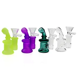 Wholesale 3.3 Inch Mini Dab Rigs Glass Beaker Bongs With 14mm Male Glass Bowl Cheap Small Recycler Glass Water Bongs Oil Rigs