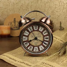 古典的なビンテージスタイルのメタルデュアルベルリングデザインアラーム時計デスクテーブルクロック - クリエイティブヨーロッパスタイル