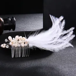 Feather Hair Combs Bridal Hairpins Pearl Jewelry Rhinestones Tiaras Head Jewelry Wedding Hair Accessories Hair Clips JCH043