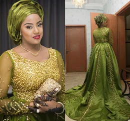 Aso ebi stil arabiska aftonklänningar v-ringning långa ärmar paljetter kristaller party klänningar satin prom klänningar