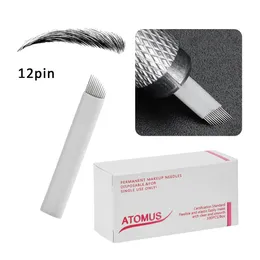 100pcs Sloped Shape 12 Pin White Permanent Makeup Eyebrow Tatoo Blade Microblading Needles For 3D Embroidery Manual Tattoo Pen