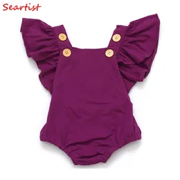 Seartist Baby Girls Romper Nyfödda Spädbarn Kläder Tjejer Sommar Vår Bomull Ruffle Ärm Romper Toddler Jumpsuit 0-2yrer C32