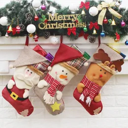 2018最新のクリスマスストッキングミックス黄麻布のコットンクリスマスギフトバッグストッキング3スタイルのクリスマスツリーデコレーションソックスYC8277