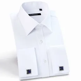 Herrklänningskjortor Mens Franska manschett Solid Dress Shirts Sprid krage Lång ärm Regelbunden passform Formell Business Twill Shirt med manschettknappar