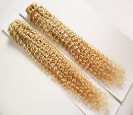 Blonde Mongolian Kinky Curly Hair Extension 200G 2PCS 100% Remy Human Hair Weaving Bundles Machine Double Weft