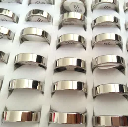 Wholesale Bulk lots 100PCS Unisex Silver 6mm Plain Quality Shiny 316L Stainless Steel Wedding Engagement Rings Lovers Couples Finger Rings