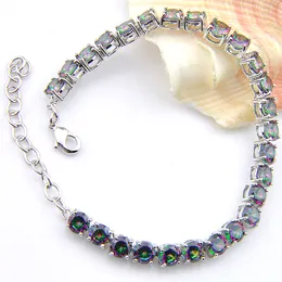 Fashion Jewelry Dazzling Round Shaped Multi-color Red Natural Mystic Topaz Silver Tennis Zircon Lovers Bracelet bracelet B0024 Free Shipping