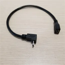 10st/parti 90 grader nedåt höger vinkel Mikro USB -förlängningsdatakabel Male till kvinnlig svart 25 cm
