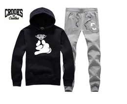 !Crooks and Castles 스웨트 슈트 브랜드 의류 남성 Tracksuits 긴 소매 남성 스웨터 + 바지 2 개 세트 힙합 옴므 조깅 공장