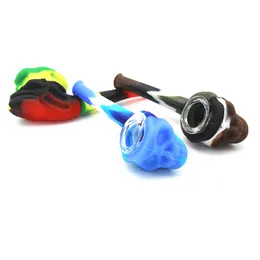 High Quality Design Silicone Skull Pipe Mini Smoking Pipe Glass Tube Cigarette Water Pipe Easy Cleaning Carry Mix Colour