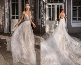 Elihav Sasson 2019 Wedding Dresses Spaghetti Lace Appliques Pearls Sexy Backless Long Train Beach Wedding Gowns Plus Size vestido de novia