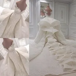 Luxury Ruffles Bröllopsklänningar 2018-2019 Lace Off The Shoulder Chapel Brudklänningar Med Avtagbar Tåg Anpassad Bröllop Vestidos