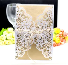Papel Laser Cut Wedding Convites Cartão Elegante Party Convites com envolva 200 pcs lote frete grátis Atacado