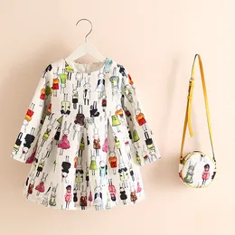 Barnkläder Baby Dress 2018 Sommarkort Utskrift Strandklänning med matchande runda axelväskor 2st Satser Girls Party Princess Handväskor