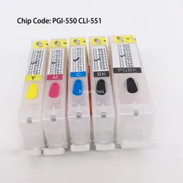 5 ADET PGI-550 CLI-551 / PGI550 CLI551 Çip Ile Canon Için Doldurulabilir Kartuş IP7250 IP8750 MG5450 MX725 MX925 MG6450 MG5550 IX6850 MG5650