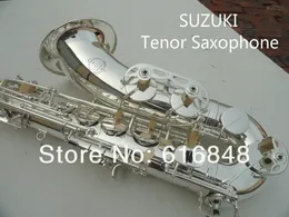 Suzuki Music Instrument Tenor BB Tune B-Flat saxofon Mässing Silverpläterad Högkvalitativ konsertprestanda Sax Pearl Knappar med väska