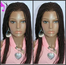 Svart / brun / Burgund / Ombre Färg Tillgänglig Syntetisk Flätad Lace Front Wig Cornrowed Box Flätor Lace Wig med Baby Hair