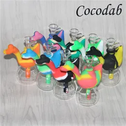 Creative Silicone Tobacco Smoking Cigarette Pipe Water Hookah Bong Portable Shisha Hand Spoon Pipes Tools With Glass Bowl Silicone Down stem