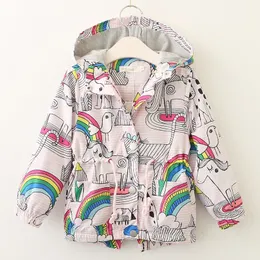 2018 new style baby girls wind coat horse bird rainbow printed children Zipper girl's windbreaker jacket children autumn hooded clothes