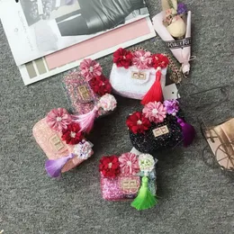 Hot Sale Kids Handbags Fashion Korean Girls Chain Coin Purses Lovely Cute Cherry Floral Sequins Mini Shoulder Bags Children Christmas Gift