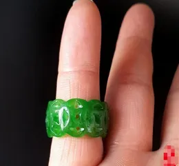 Ringe aus grüner Jade aus Myanmar, Eisen-Drachen-Jay-Ringe, geschnitzte Smaragd-Spaten