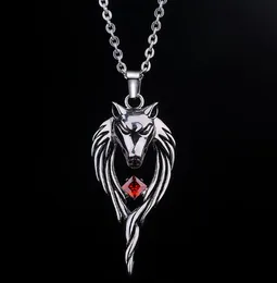 free shipping Japanese and Korean retro punk Wolf totem Wolf head necklace titanium steel set with diamond personality fashion men hang acce