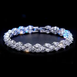 Luxury Jewelry Sparkling 18K White Gold Filled Marquise Topaz CZ Diamond Full Roma Bracelet Hot Party Women Bracelet For Lovers' Gift