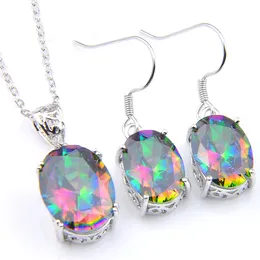 Luckyshine Holiday Gift Ellipse Fire Colored Mystic Topaz Gems 925 Sterling Silver Necklaces Crystal Zircon Pendants Drop Earrings Jewelr