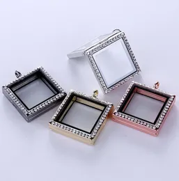 High Quality 30mm Floating Locket Square diamonds transparent glass frames floating charm lockets pendants A066