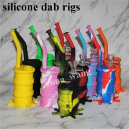 DHL Free Popular Silicon Hookah Water Bongs Oil Dab Rigs Pipes With 14mm glass bow silicone mouthpiece for bong