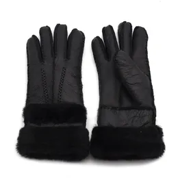 Vindtäta sportkvinnor Skidåkning Märkesdesigner Pälsläder Fem fingrar Handskar Solid färg för vinter utomhus Keep Warm