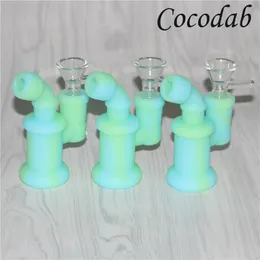 Hookah Silicone Bongs Mini Silicone Dab Tubulações de Água Bongo Bong Bongl Brilho no equipamento de petróleo escuro Destacável Percolador inquebrável com tigela de vidro