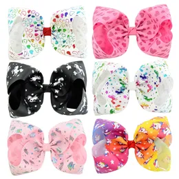8 colors Baby Girls hair clip Love print Bowknot Hairpins children Barrettes Kids Bow Ribbon Accessories C5091